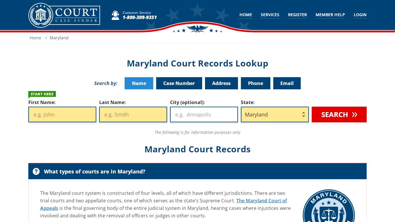 Maryland Court Records Lookup - MD Court Case Search - CourtCaseFinder.com
